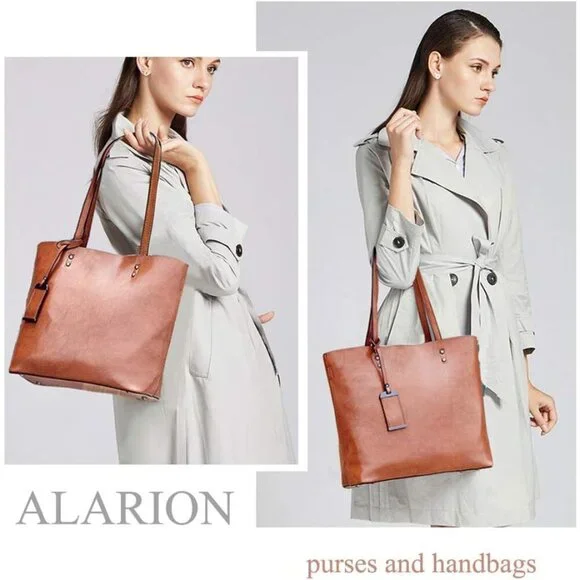 Elegant Women's Top Handle Satchel Handbag in Greased Leather - Chic Daily Use